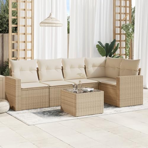 6er-Set Gartenmöbel, Outdoor Sitzgruppe mit Auflagen & Gartentisch, Balkonmöbel Balkonset Terrassenmöbel Garten Lounge Set Beige Poly Rattan 6er-Set Gartenmöbel, Outdoor Sitzgruppe mit Auflagen & Gartentisch, Balkonmöbel Balkonset Terrassenmöbel Garten Lounge Set Beige Poly Rattan von SDWEHO7