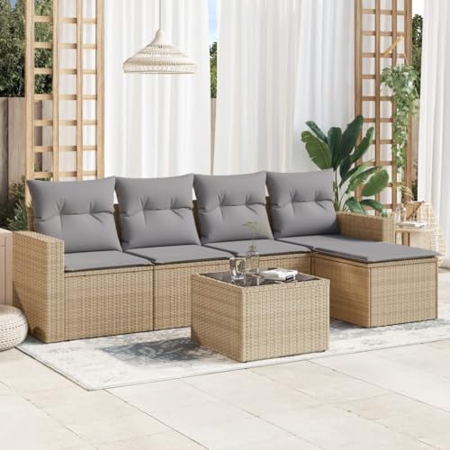 6er-Set Gartenmöbel, Outdoor Sitzgruppe mit Auflagen & Gartentisch, Balkonmöbel Balkonset Terrassenmöbel Garten Lounge Set Beige Poly Rattan 6er-Set Gartenmöbel, Outdoor Sitzgruppe mit Auflagen & Gartentisch, Balkonmöbel Balkonset Terrassenmöbel Garten Lounge Set Beige Poly Rattan von SDWEHO7