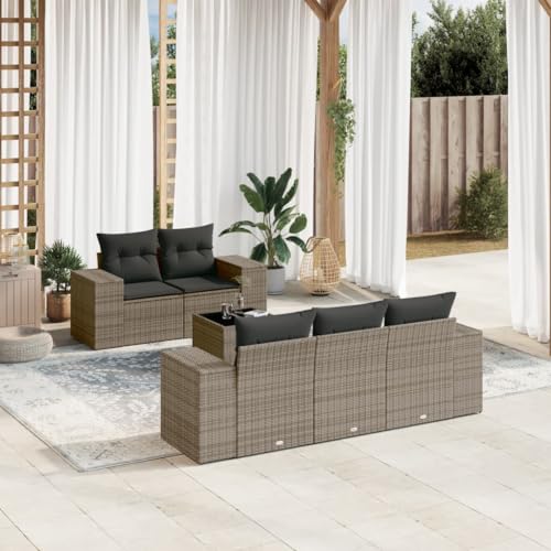 SDWEHO7 6er-Set Gartenmöbel, Outdoor Sitzgruppe mit Auflagen & Gartentisch, Balkonmöbel Balkonset Terrassenmöbel Garten Lounge Set Grau Poly Rattan SDWEHO7 6er-Set Gartenmöbel, Outdoor Sitzgruppe mit Auflagen & Gartentisch, Balkonmöbel Balkonset Terrassenmöbel Garten Lounge Set Grau Poly Rattan von SDWEHO7