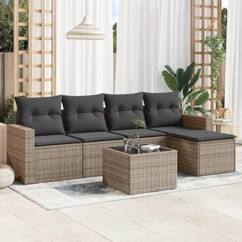 SDWEHO7 6er-Set Gartenmöbel, Outdoor Sitzgruppe mit Auflagen & Gartentisch, Balkonmöbel Balkonset Terrassenmöbel Garten Lounge Set Grau Poly Rattan SDWEHO7 6er-Set Gartenmöbel, Outdoor Sitzgruppe mit Auflagen & Gartentisch, Balkonmöbel Balkonset Terrassenmöbel Garten Lounge Set Grau Poly Rattan von SDWEHO7
