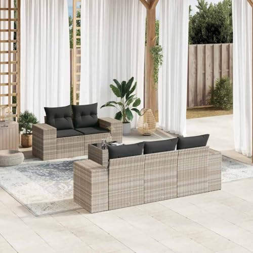 SDWEHO7 6er-Set Gartenmöbel, Outdoor Sitzgruppe mit Auflagen & Gartentisch, Balkonmöbel Balkonset Terrassenmöbel Garten Lounge Set Hellgrau Poly Rattan SDWEHO7 6er-Set Gartenmöbel, Outdoor Sitzgruppe mit Auflagen & Gartentisch, Balkonmöbel Balkonset Terrassenmöbel Garten Lounge Set Hellgrau Poly Rattan von SDWEHO7
