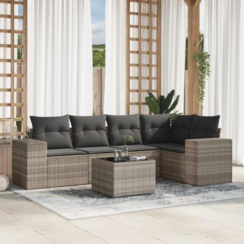 SDWEHO7 6er-Set Gartenmöbel, Outdoor Sitzgruppe mit Auflagen & Gartentisch, Balkonmöbel Balkonset Terrassenmöbel Garten Lounge Set Hellgrau Poly Rattan SDWEHO7 6er-Set Gartenmöbel, Outdoor Sitzgruppe mit Auflagen & Gartentisch, Balkonmöbel Balkonset Terrassenmöbel Garten Lounge Set Hellgrau Poly Rattan von SDWEHO7