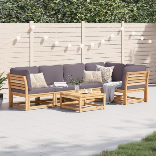 SDWEHO7 6er-Set Gartenmöbel, Outdoor Sitzgruppe mit Auflagen & Gartentisch, Balkonmöbel Balkonset Terrassenmöbel Garten Lounge Set Massivholz Akazie von SDWEHO7
