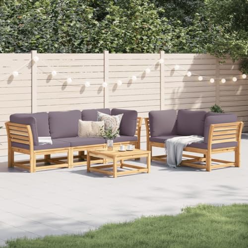 SDWEHO7 6er-Set Gartenmöbel, Outdoor Sitzgruppe mit Auflagen & Gartentisch, Balkonmöbel Balkonset Terrassenmöbel Garten Lounge Set Massivholz Akazie von SDWEHO7