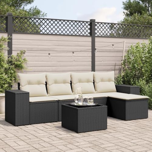 SDWEHO7 6er-Set Gartenmöbel, Outdoor Sitzgruppe mit Auflagen & Gartentisch, Balkonmöbel Balkonset Terrassenmöbel Garten Lounge Set Schwarz Poly Rattan SDWEHO7 6er-Set Gartenmöbel, Outdoor Sitzgruppe mit Auflagen & Gartentisch, Balkonmöbel Balkonset Terrassenmöbel Garten Lounge Set Schwarz Poly Rattan von SDWEHO7