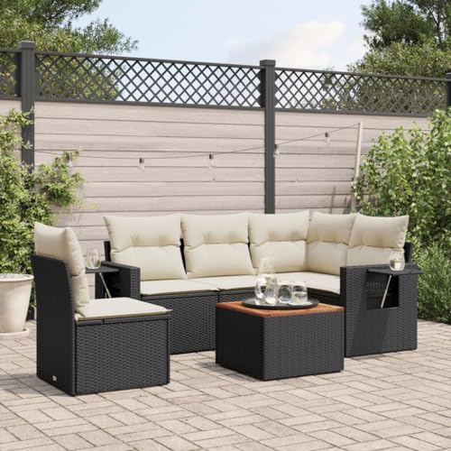 SDWEHO7 6er-Set Gartenmöbel, Outdoor Sitzgruppe mit Auflagen & Gartentisch, Balkonmöbel Balkonset Terrassenmöbel Garten Lounge Set Schwarz Poly Rattan von SDWEHO7