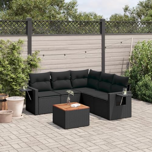 SDWEHO7 6er-Set Gartenmöbel, Outdoor Sitzgruppe mit Auflagen & Gartentisch, Balkonmöbel Balkonset Terrassenmöbel Garten Lounge Set Schwarz Poly Rattan von SDWEHO7