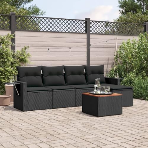 SDWEHO7 6er-Set Gartenmöbel, Outdoor Sitzgruppe mit Auflagen & Gartentisch, Balkonmöbel Balkonset Terrassenmöbel Garten Lounge Set Schwarz Poly Rattan SDWEHO7 6er-Set Gartenmöbel, Outdoor Sitzgruppe mit Auflagen & Gartentisch, Balkonmöbel Balkonset Terrassenmöbel Garten Lounge Set Schwarz Poly Rattan von SDWEHO7