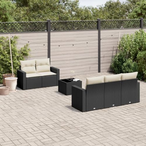 SDWEHO7 6er-Set Gartenmöbel, Outdoor Sitzgruppe mit Auflagen & Gartentisch, Balkonmöbel Balkonset Terrassenmöbel Garten Lounge Set Schwarz Poly Rattan von SDWEHO7