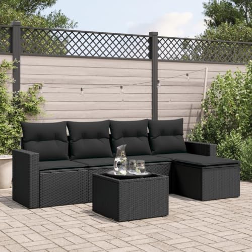 SDWEHO7 6er-Set Gartenmöbel, Outdoor Sitzgruppe mit Auflagen & Gartentisch, Balkonmöbel Balkonset Terrassenmöbel Garten Lounge Set Schwarz Poly Rattan SDWEHO7 6er-Set Gartenmöbel, Outdoor Sitzgruppe mit Auflagen & Gartentisch, Balkonmöbel Balkonset Terrassenmöbel Garten Lounge Set Schwarz Poly Rattan von SDWEHO7