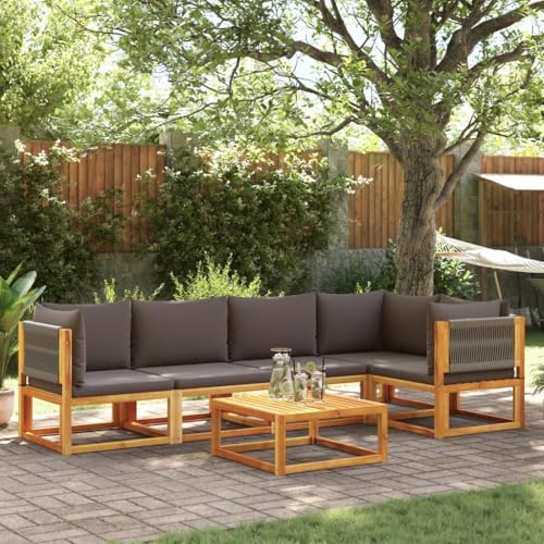 SDWEHO7 6er-Set Gartenmöbel, Outdoor Sitzgruppe mit Auflagen & Tisch, Balkonmöbel Balkonset Terrassenmöbel Garten Lounge Set für Terrasse Balkon, Massivholz Akazie von SDWEHO7