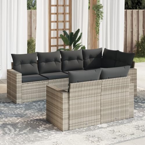 SDWEHO7 7er-Set Gartenmöbel, Outdoor Sitzgruppe mit Auflagen, Balkonmöbel Balkonset Terrassenmöbel Garten Lounge Set Hellgrau Poly Rattan SDWEHO7 7er-Set Gartenmöbel, Outdoor Sitzgruppe mit Auflagen, Balkonmöbel Balkonset Terrassenmöbel Garten Lounge Set Hellgrau Poly Rattan von SDWEHO7