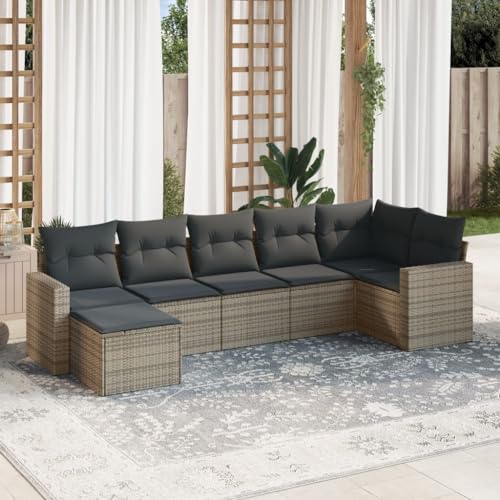SDWEHO7 7er-Set Gartenmöbel, Outdoor Sitzgruppe mit Auflagen & Fußhocker, Balkonmöbel Balkonset Terrassenmöbel Garten Lounge Set Grau Poly Rattan SDWEHO7 7er-Set Gartenmöbel, Outdoor Sitzgruppe mit Auflagen & Fußhocker, Balkonmöbel Balkonset Terrassenmöbel Garten Lounge Set Grau Poly Rattan von SDWEHO7