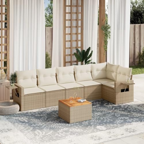7er-Set Gartenmöbel, Outdoor Sitzgruppe mit Auflagen & Gartentisch, Balkonmöbel Balkonset Terrassenmöbel Garten Lounge Set Beige Poly Rattan 7er-Set Gartenmöbel, Outdoor Sitzgruppe mit Auflagen & Gartentisch, Balkonmöbel Balkonset Terrassenmöbel Garten Lounge Set Beige Poly Rattan von SDWEHO7