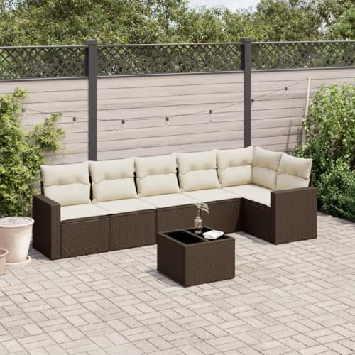 SDWEHO7 7er-Set Gartenmöbel, Outdoor Sitzgruppe mit Auflagen & Gartentisch, Balkonmöbel Balkonset Terrassenmöbel Garten Lounge Set Braun Poly Rattan von SDWEHO7
