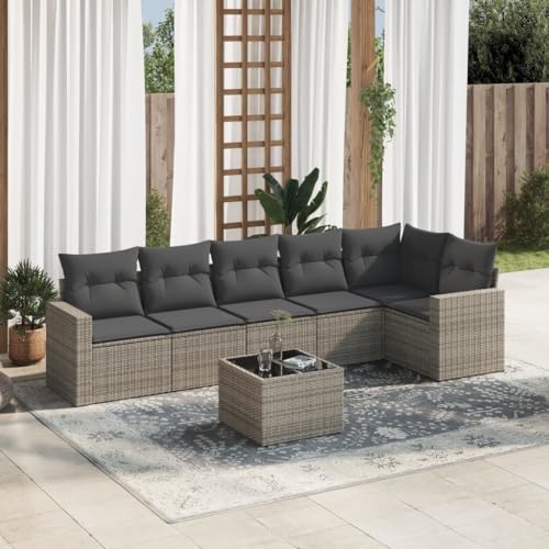 SDWEHO7 7er-Set Gartenmöbel, Outdoor Sitzgruppe mit Auflagen & Gartentisch, Balkonmöbel Balkonset Terrassenmöbel Garten Lounge Set Grau Poly Rattan SDWEHO7 7er-Set Gartenmöbel, Outdoor Sitzgruppe mit Auflagen & Gartentisch, Balkonmöbel Balkonset Terrassenmöbel Garten Lounge Set Grau Poly Rattan von SDWEHO7