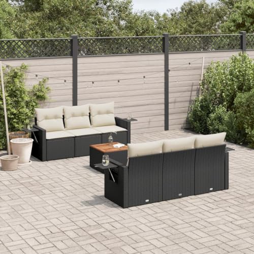 SDWEHO7 7er-Set Gartenmöbel, Outdoor Sitzgruppe mit Auflagen & Gartentisch, Balkonmöbel Balkonset Terrassenmöbel Garten Lounge Set Schwarz Poly Rattan von SDWEHO7