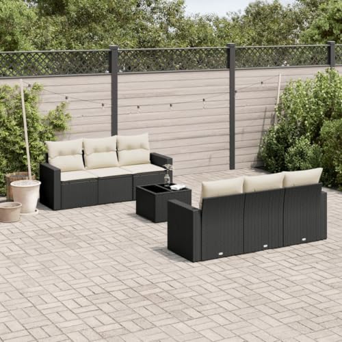 SDWEHO7 7er-Set Gartenmöbel, Outdoor Sitzgruppe mit Auflagen & Gartentisch, Balkonmöbel Balkonset Terrassenmöbel Garten Lounge Set Schwarz Poly Rattan von SDWEHO7