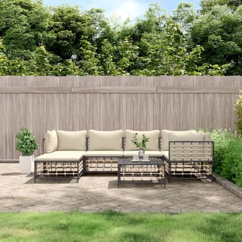 SDWEHO7 7er-Set Gartenmöbel, Outdoor Sitzgruppe mit Hocker, Auflagen & Tisch, Balkonmöbel Balkonset Terrassenmöbel Garten Lounge Set, Anthrazit Poly Rattan SDWEHO7 7er-Set Gartenmöbel, Outdoor Sitzgruppe mit Hocker, Auflagen & Tisch, Balkonmöbel Balkonset Terrassenmöbel Garten Lounge Set, Anthrazit Poly Rattan von SDWEHO7
