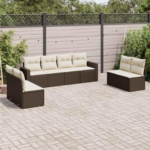 SDWEHO7 8er-Set Gartenmöbel, Outdoor Sitzgruppe mit Auflagen, Balkonmöbel Balkonset Terrassenmöbel Garten Lounge Set Braun Poly Rattan von SDWEHO7