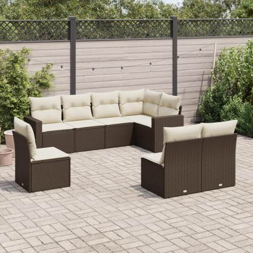 SDWEHO7 8er-Set Gartenmöbel, Outdoor Sitzgruppe mit Auflagen, Balkonmöbel Balkonset Terrassenmöbel Garten Lounge Set Braun Poly Rattan von SDWEHO7