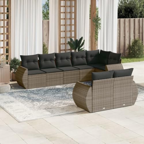 SDWEHO7 8er-Set Gartenmöbel, Outdoor Sitzgruppe mit Auflagen, Balkonmöbel Balkonset Terrassenmöbel Garten Lounge Set Grau Poly Rattan von SDWEHO7