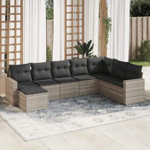 SDWEHO7 8er-Set Gartenmöbel, Outdoor Sitzgruppe mit Auflagen & Fußhocker, Balkonmöbel Balkonset Terrassenmöbel Garten Lounge Set Hellgrau Poly Rattan SDWEHO7 8er-Set Gartenmöbel, Outdoor Sitzgruppe mit Auflagen & Fußhocker, Balkonmöbel Balkonset Terrassenmöbel Garten Lounge Set Hellgrau Poly Rattan von SDWEHO7