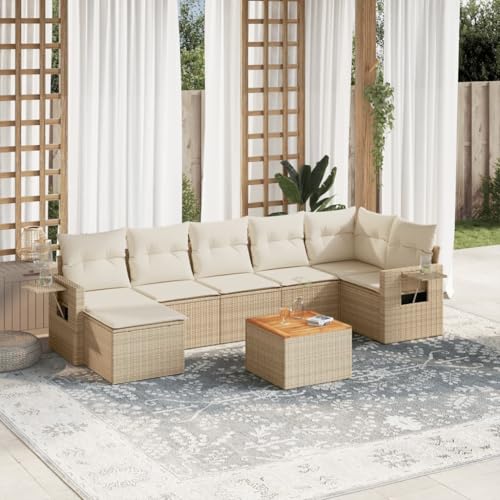 8er-Set Gartenmöbel, Outdoor Sitzgruppe mit Auflagen & Tisch, Balkonmöbel Balkonset Terrassenmöbel Garten Lounge Set, Beige Poly Rattan 8er-Set Gartenmöbel, Outdoor Sitzgruppe mit Auflagen & Tisch, Balkonmöbel Balkonset Terrassenmöbel Garten Lounge Set, Beige Poly Rattan von SDWEHO7