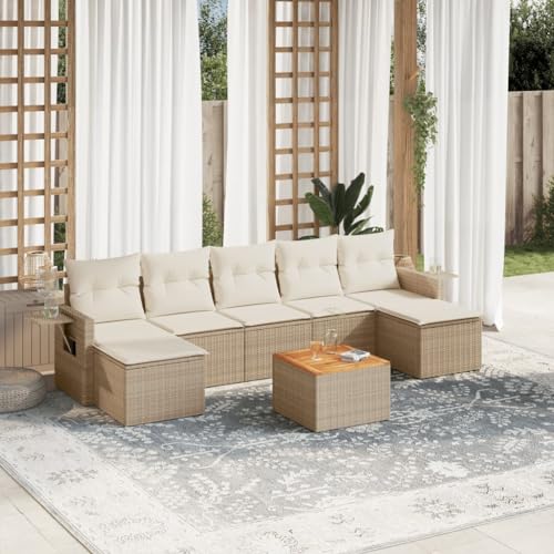 8er-Set Gartenmöbel, Outdoor Sitzgruppe mit Auflagen & Tisch, Balkonmöbel Balkonset Terrassenmöbel Garten Lounge Set, Beige Poly Rattan 8er-Set Gartenmöbel, Outdoor Sitzgruppe mit Auflagen & Tisch, Balkonmöbel Balkonset Terrassenmöbel Garten Lounge Set, Beige Poly Rattan von SDWEHO7