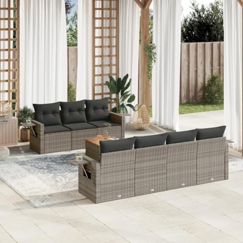 SDWEHO7 8er-Set Gartenmöbel, Outdoor Sitzgruppe mit Auflagen & Tisch, Balkonmöbel Balkonset Terrassenmöbel Garten Lounge Set, Grau Poly Rattan SDWEHO7 8er-Set Gartenmöbel, Outdoor Sitzgruppe mit Auflagen & Tisch, Balkonmöbel Balkonset Terrassenmöbel Garten Lounge Set, Grau Poly Rattan von SDWEHO7