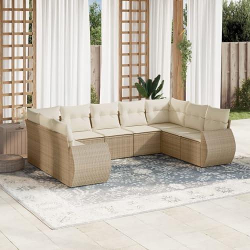 9er-Set Gartenmöbel, Outdoor Sitzgruppe mit Auflagen, Balkonmöbel Balkonset Terrassenmöbel Garten Lounge Set Beige Poly Rattan 9er-Set Gartenmöbel, Outdoor Sitzgruppe mit Auflagen, Balkonmöbel Balkonset Terrassenmöbel Garten Lounge Set Beige Poly Rattan von SDWEHO7