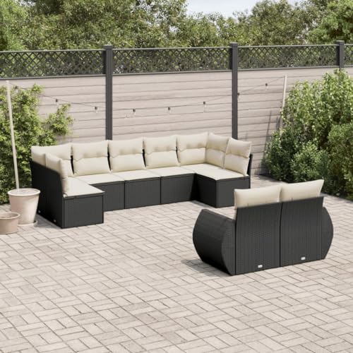 SDWEHO7 9er-Set Gartenmöbel, Outdoor Sitzgruppe mit Auflagen, Balkonmöbel Balkonset Terrassenmöbel Garten Lounge Set Schwarz Poly Rattan von SDWEHO7