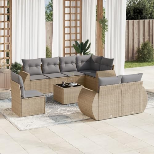 9er-Set Gartenmöbel, Outdoor Sitzgruppe mit Auflagen & Tisch, Balkonmöbel Balkonset Terrassenmöbel Garten Lounge Set, Beige Poly Rattan 9er-Set Gartenmöbel, Outdoor Sitzgruppe mit Auflagen & Tisch, Balkonmöbel Balkonset Terrassenmöbel Garten Lounge Set, Beige Poly Rattan von SDWEHO7