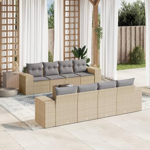 9er-Set Gartenmöbel, Outdoor Sitzgruppe mit Auflagen & Tisch, Balkonmöbel Balkonset Terrassenmöbel Garten Lounge Set, Beige Poly Rattan 9er-Set Gartenmöbel, Outdoor Sitzgruppe mit Auflagen & Tisch, Balkonmöbel Balkonset Terrassenmöbel Garten Lounge Set, Beige Poly Rattan von SDWEHO7