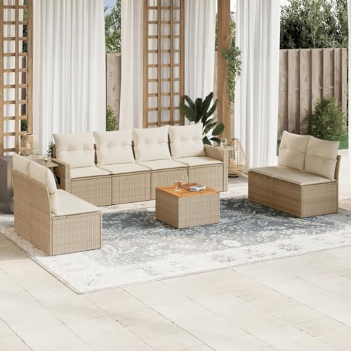 9er-Set Gartenmöbel, Outdoor Sitzgruppe mit Auflagen & Tisch, Balkonmöbel Balkonset Terrassenmöbel Garten Lounge Set, Beige Poly Rattan 9er-Set Gartenmöbel, Outdoor Sitzgruppe mit Auflagen & Tisch, Balkonmöbel Balkonset Terrassenmöbel Garten Lounge Set, Beige Poly Rattan von SDWEHO7