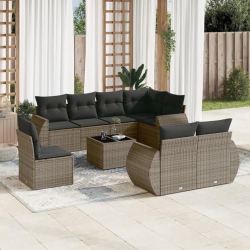SDWEHO7 9er-Set Gartenmöbel, Outdoor Sitzgruppe mit Auflagen & Tisch, Balkonmöbel Balkonset Terrassenmöbel Garten Lounge Set, Grau Poly Rattan SDWEHO7 9er-Set Gartenmöbel, Outdoor Sitzgruppe mit Auflagen & Tisch, Balkonmöbel Balkonset Terrassenmöbel Garten Lounge Set, Grau Poly Rattan von SDWEHO7
