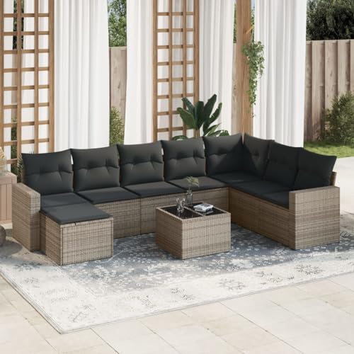 SDWEHO7 9er-Set Gartenmöbel, Outdoor Sitzgruppe mit Auflagen & Tisch, Balkonmöbel Balkonset Terrassenmöbel Garten Lounge Set, Grau Poly Rattan SDWEHO7 9er-Set Gartenmöbel, Outdoor Sitzgruppe mit Auflagen & Tisch, Balkonmöbel Balkonset Terrassenmöbel Garten Lounge Set, Grau Poly Rattan von SDWEHO7