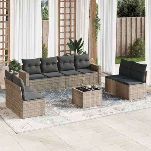 SDWEHO7 9er-Set Gartenmöbel, Outdoor Sitzgruppe mit Auflagen & Tisch, Balkonmöbel Balkonset Terrassenmöbel Garten Lounge Set, Grau Poly Rattan SDWEHO7 9er-Set Gartenmöbel, Outdoor Sitzgruppe mit Auflagen & Tisch, Balkonmöbel Balkonset Terrassenmöbel Garten Lounge Set, Grau Poly Rattan von SDWEHO7