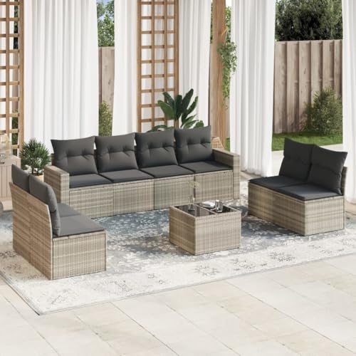 SDWEHO7 9er-Set Gartenmöbel, Outdoor Sitzgruppe mit Auflagen & Tisch, Balkonmöbel Balkonset Terrassenmöbel Garten Lounge Set, Hellgrau Poly Rattan SDWEHO7 9er-Set Gartenmöbel, Outdoor Sitzgruppe mit Auflagen & Tisch, Balkonmöbel Balkonset Terrassenmöbel Garten Lounge Set, Hellgrau Poly Rattan von SDWEHO7