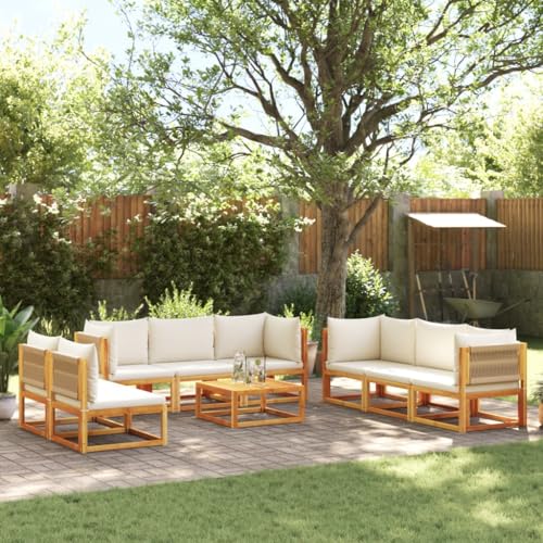 SDWEHO7 9er-Set Gartenmöbel, Outdoor Sitzgruppe mit Auflagen & Tisch, Balkonmöbel Balkonset Terrassenmöbel Garten Lounge Set, Massivholz Akazie von SDWEHO7
