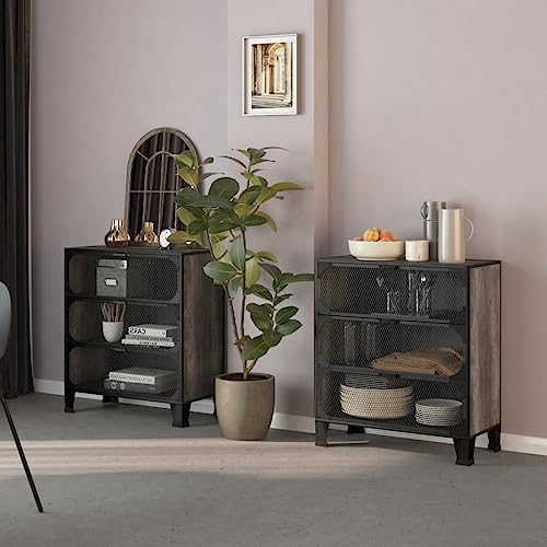 SDWEHO7 Aufbewahrungsschränke mit 3 Klapptüren, 2er Set, Haushaltschrank für Flur, Schlafzimmer, Wohnzimmer und Büro, 72 x 36 x 82 cm Grau Metall und MDF von SDWEHO7