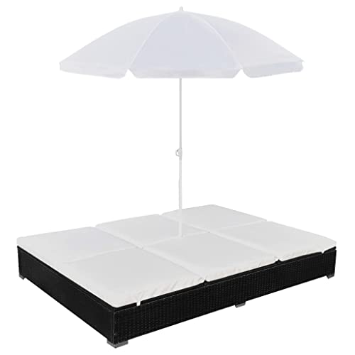 SDWEHO7 Balkonmöbel Outdoor Loungebett Gartensofa Rattan Sofa mit Schlaffunktion, Balkon Lounge Sofa Sonnenliege Gartenliege Entspannungsliege Doppelliege mit Sonnenschirm, Schwarz 197 x 140 x 190 cm SDWEHO7 Balkonmöbel Outdoor Loungebett Gartensofa Rattan Sofa mit Schlaffunktion, Balkon Lounge Sofa Sonnenliege Gartenliege Entspannungsliege Doppelliege mit Sonnenschirm, Schwarz 197 x 140 x 190 cm von SDWEHO7