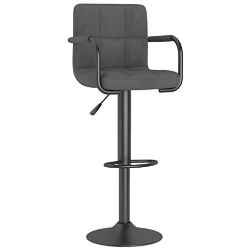 SDWEHO7 Barhocker, Höhenverstellbare Drehbare Barstühl, Esshocker mit Rückenlehne und Armlehne für Bar, Theke und Küche, 48x47x(90-111) cm Dunkelgrau Samt von SDWEHO7