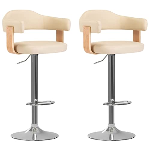 SDWEHO7 Barhocker 2er Set, Bar Stool Höhenverstellbar, Küchenstühle mit Hohler Rückenlehne für Esszimmer, 56.5x57.5X(89-111) cm Creme Bugholz und Kunstleder von SDWEHO7