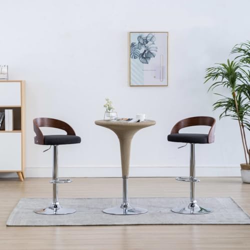 SDWEHO7 Barhocker 2er Set, Barstühl, Esshocker mit Rückenlehne und Fußstütze für Bar, Theke und Küche, 46.5x45.5X(79-101) cm Dunkelgrau Stoff und Bugholz von SDWEHO7