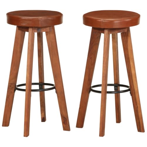 SDWEHO7 Barhocker 2er Set, Barstühl mit Fußstütze, Küchenstühle für Küche, Wohnzimmer, Esszimmer, Bistro, Robust, 45x45x76 cm Echtleder und Massivholz Akazie von SDWEHO7