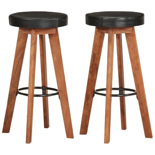 SDWEHO7 Barhocker 2er Set, Barstühl mit Fußstütze, Küchenstühle für Küche, Wohnzimmer, Esszimmer, Bistro, Robust, 45x45x76 cm Echtleder und Massivholz Akazie von SDWEHO7