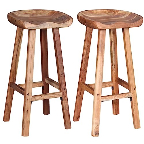SDWEHO7 Barhocker 2er Set, Barstühl mit Fußstütze, Küchenstühle für Küche, Wohnzimmer, Esszimmer, Bistro, Robust und stabil, 38 x 37 x 76 cm Massivholz Akazie von SDWEHO7