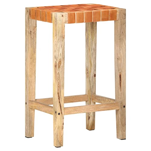 SDWEHO7 Barhocker 2er Set, Barstühl mit Fußstütze, Küchenstühle für Küche, Wohnzimmer, Esszimmer, Bistro, Robust und stabil, 46 x 36 x 75 cm Braun Echtleder von SDWEHO7