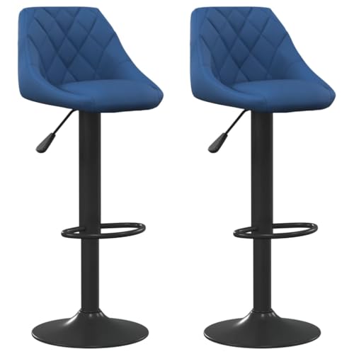 SDWEHO7 Barhocker 2er Set, Gepolsterter Stuhl, Drehstühle mit Rückenlehne, höhenverstellbare Wohnzimmerstühle für Esszimmer, 46x44x(82-103) cm Blau Samt von SDWEHO7